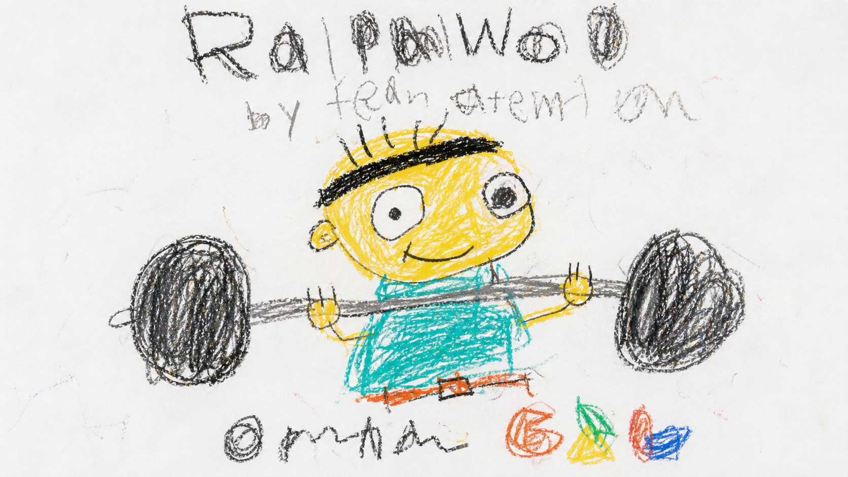 RalphWOD 글씨와 역기를 드는 어린이 그림